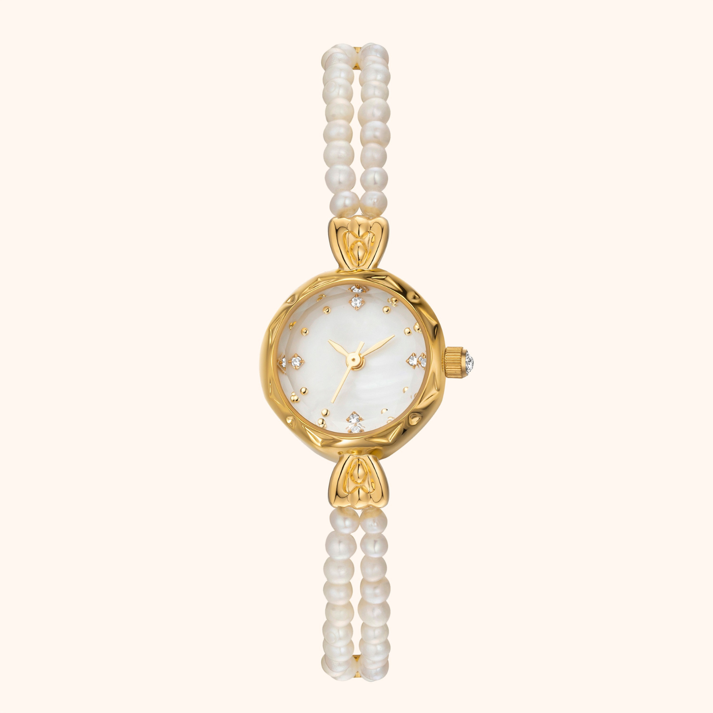 Goudkleurig Horloge met Natuurparels – Elegant Damesmodel
