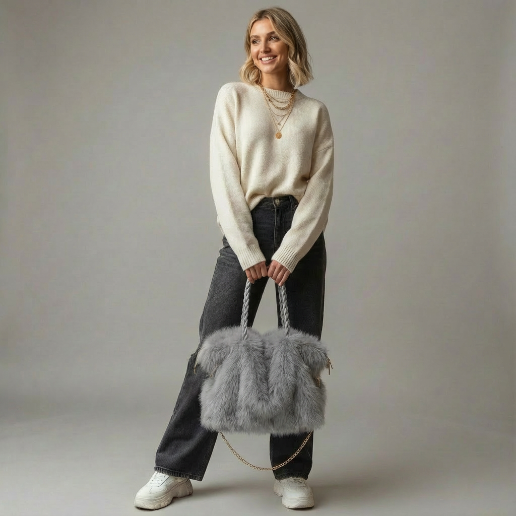 Luxe Fluffy Handtas | Dames Schoudertas | Zacht & Stijlvol