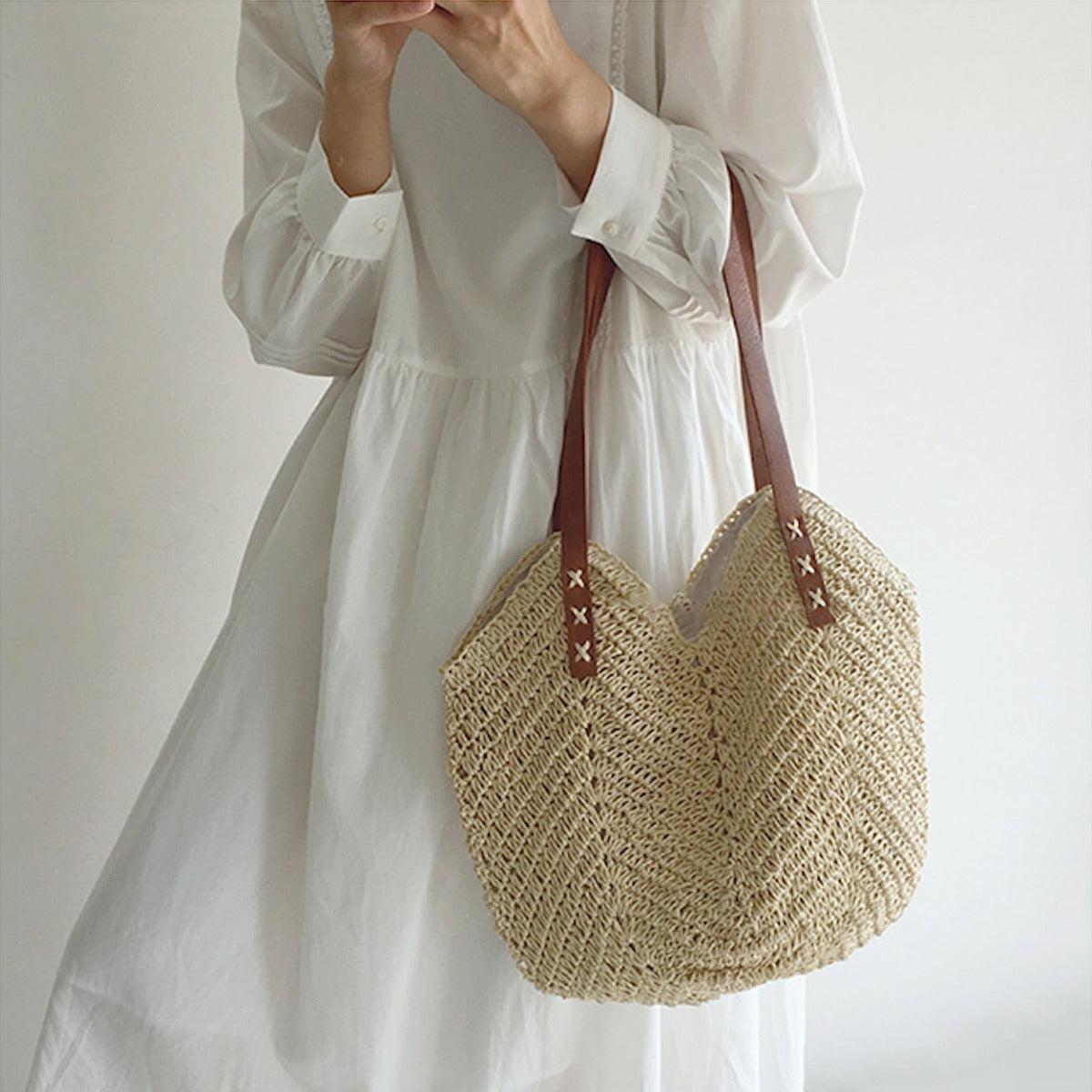 Straw Tote Bag Dames – Geweven Zomertas voor Strand en Vakantie