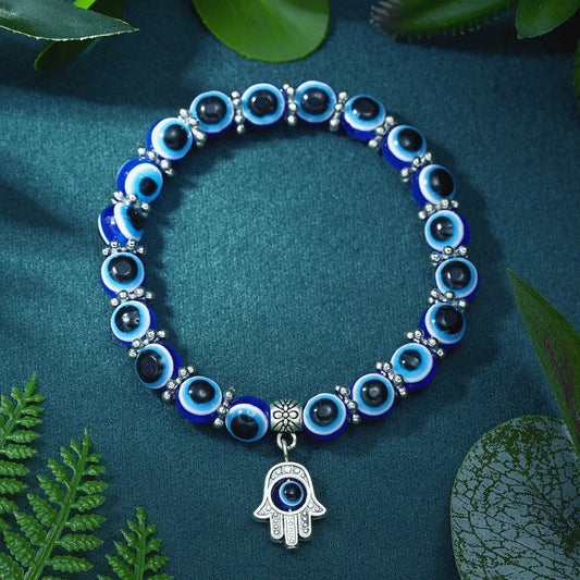 Beschermingsarmband met Blauwe Kralen & Hamsa Charm