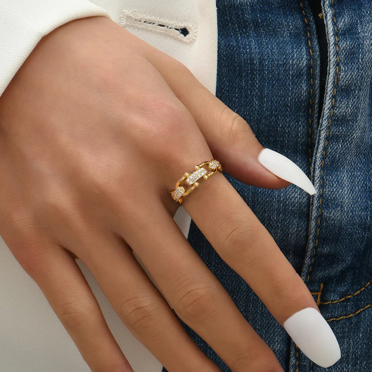 18K Vergulde Open Ring met Diamant-Simulanten