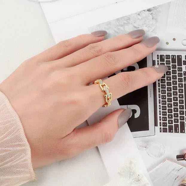 18K Vergulde Open Ring met Diamant-Simulanten
