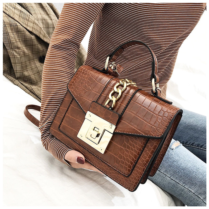 Designer Crossbody Handtas Dames – Snakeprint met Kettingsluiting