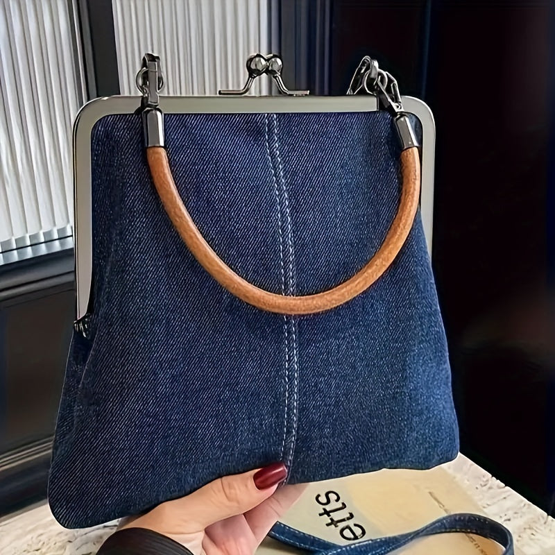 Vintage Chic – Denim Handtas met Retro Frame