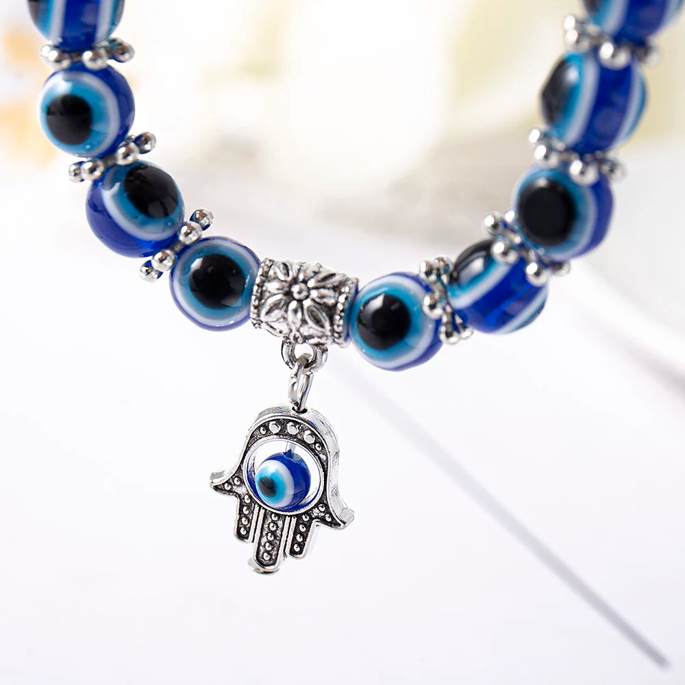 Beschermingsarmband met Blauwe Kralen & Hamsa Charm