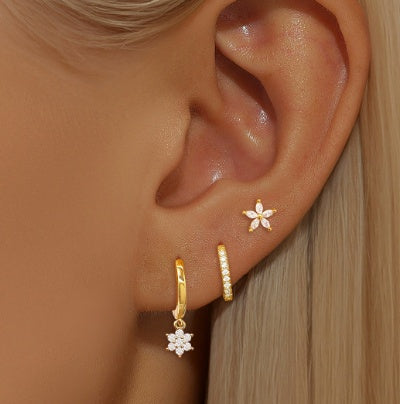 3-Delige Oorbellen Set Dames – Goud Oorring & Kristal Stud