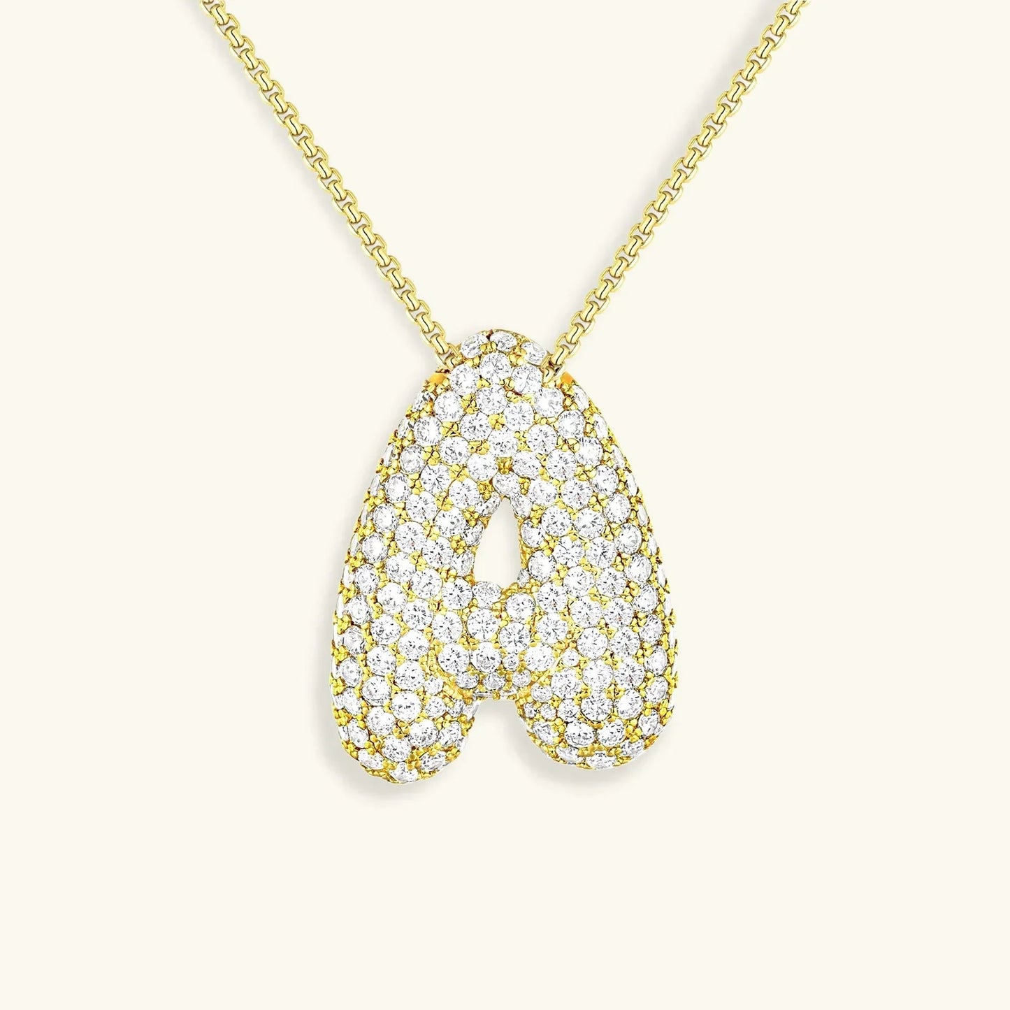 Initial Ketting Goudkleurig | Bubble Letter Hanger | Luxe Zirkonia Look