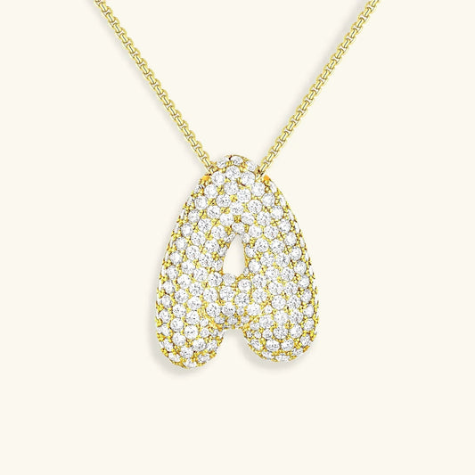 Initial Ketting Goudkleurig | Bubble Letter Hanger | Luxe Zirkonia Look