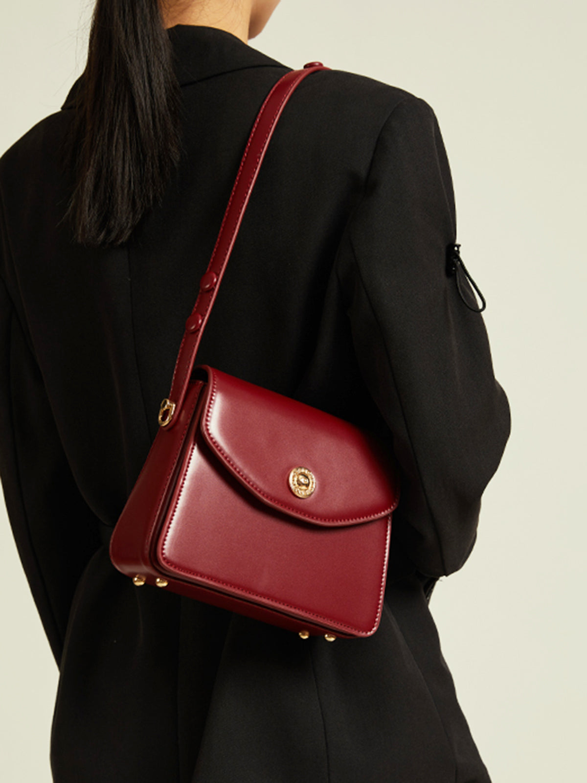 Crossbody tas | Dames | Rood | Compact | Gouden Details
