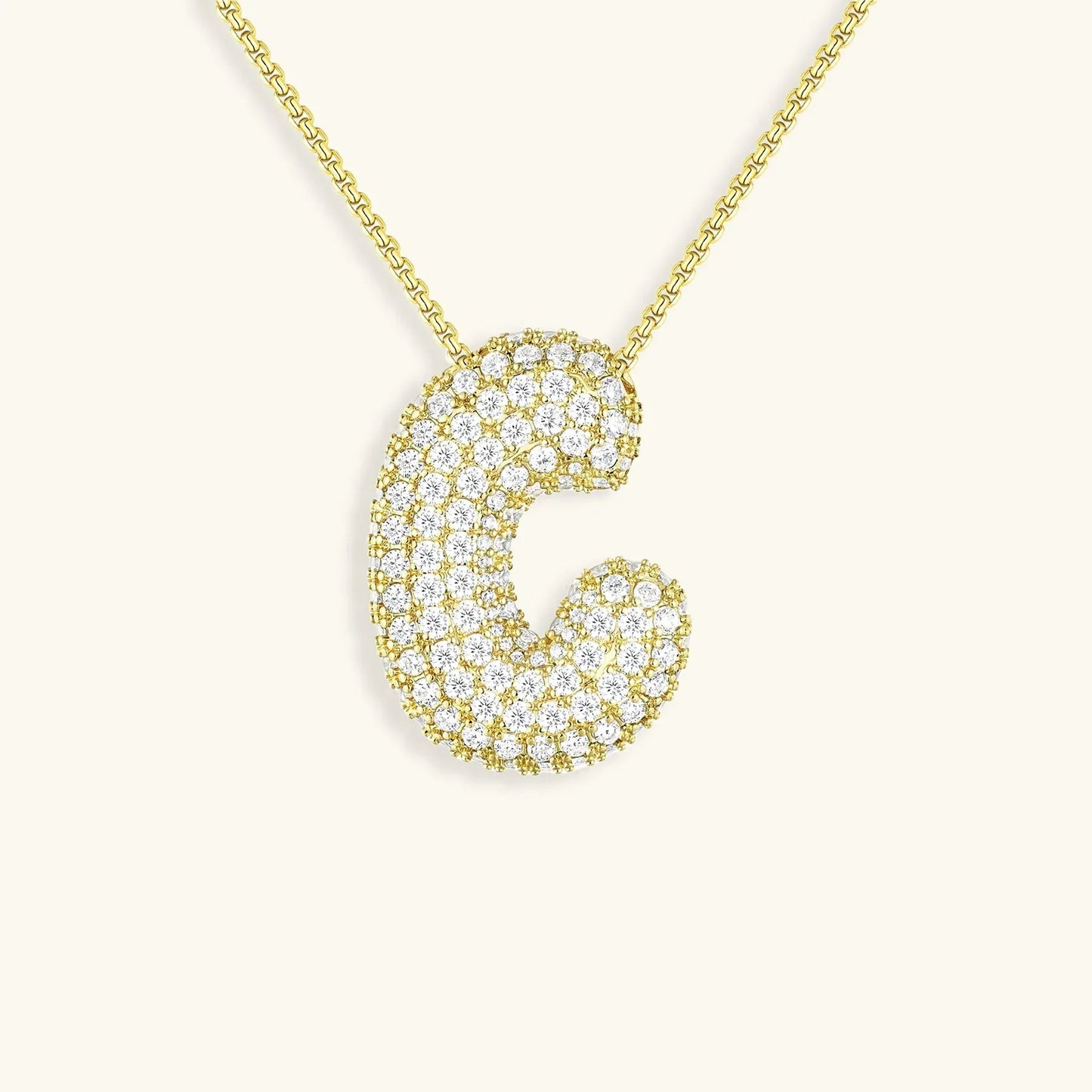 Initial Ketting Goudkleurig | Bubble Letter Hanger | Luxe Zirkonia Look