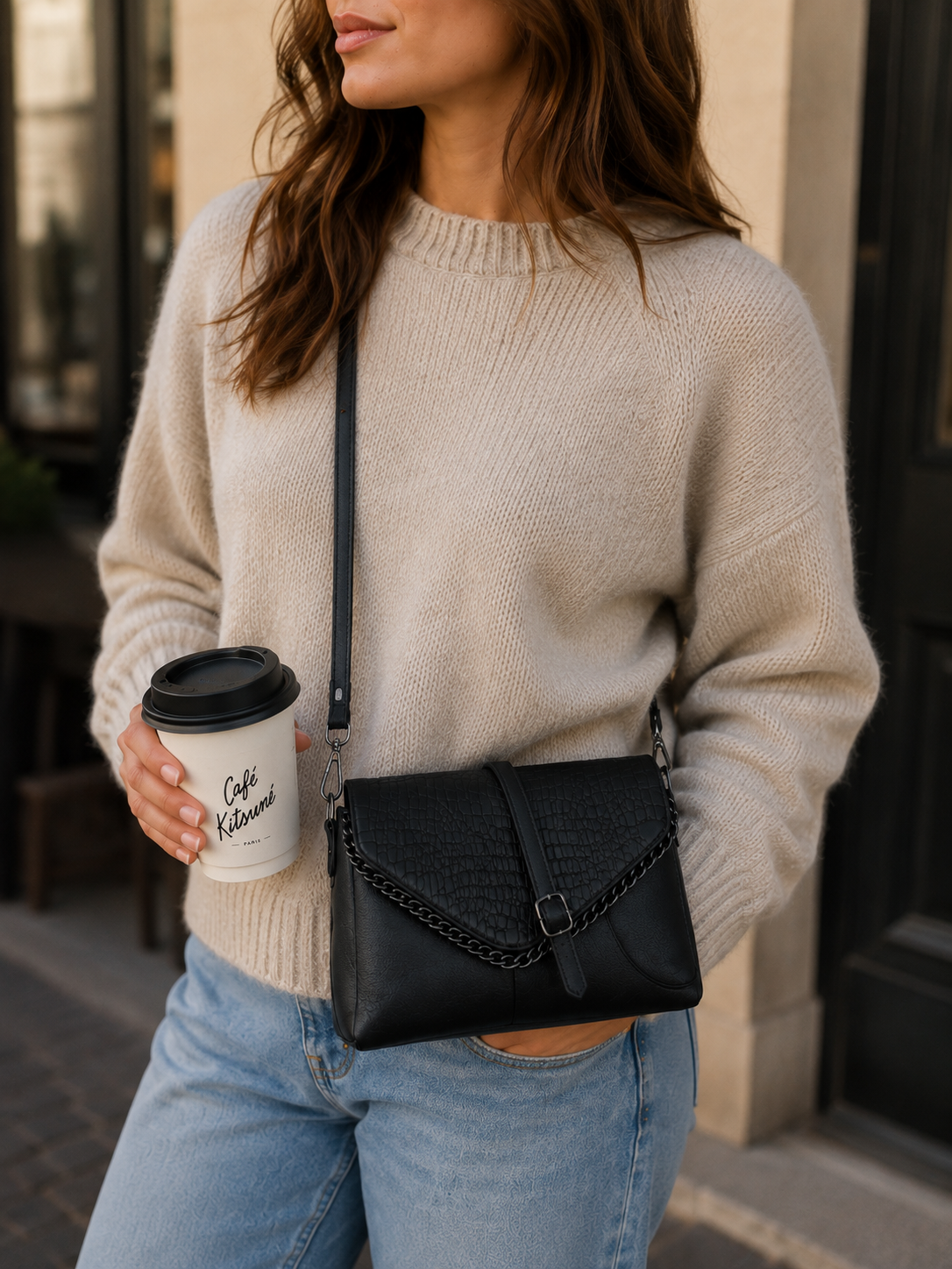 Zwarte Crossbodytas met Kettingdetail – Stijlvol & Veelzijdig