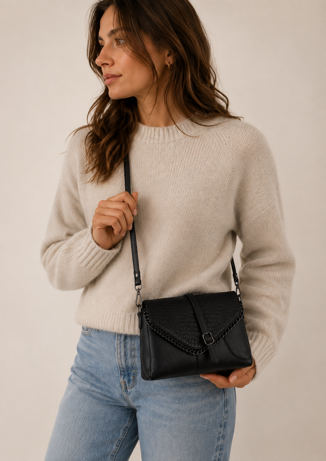 Zwarte Crossbodytas met Kettingdetail – Stijlvol & Veelzijdig