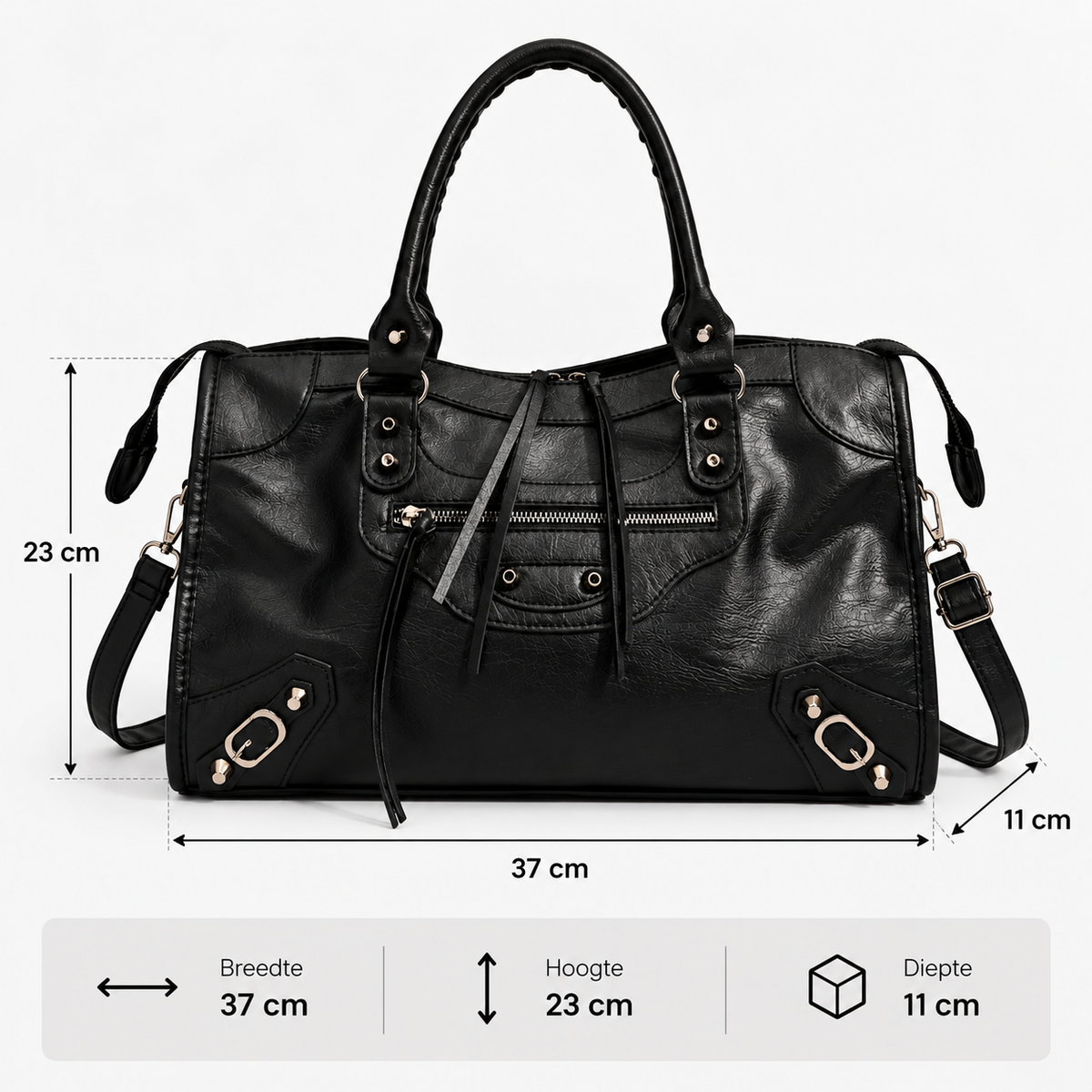 Dames Schoudertas | Zwart | Ruime Handtas | Met Ritsdetails