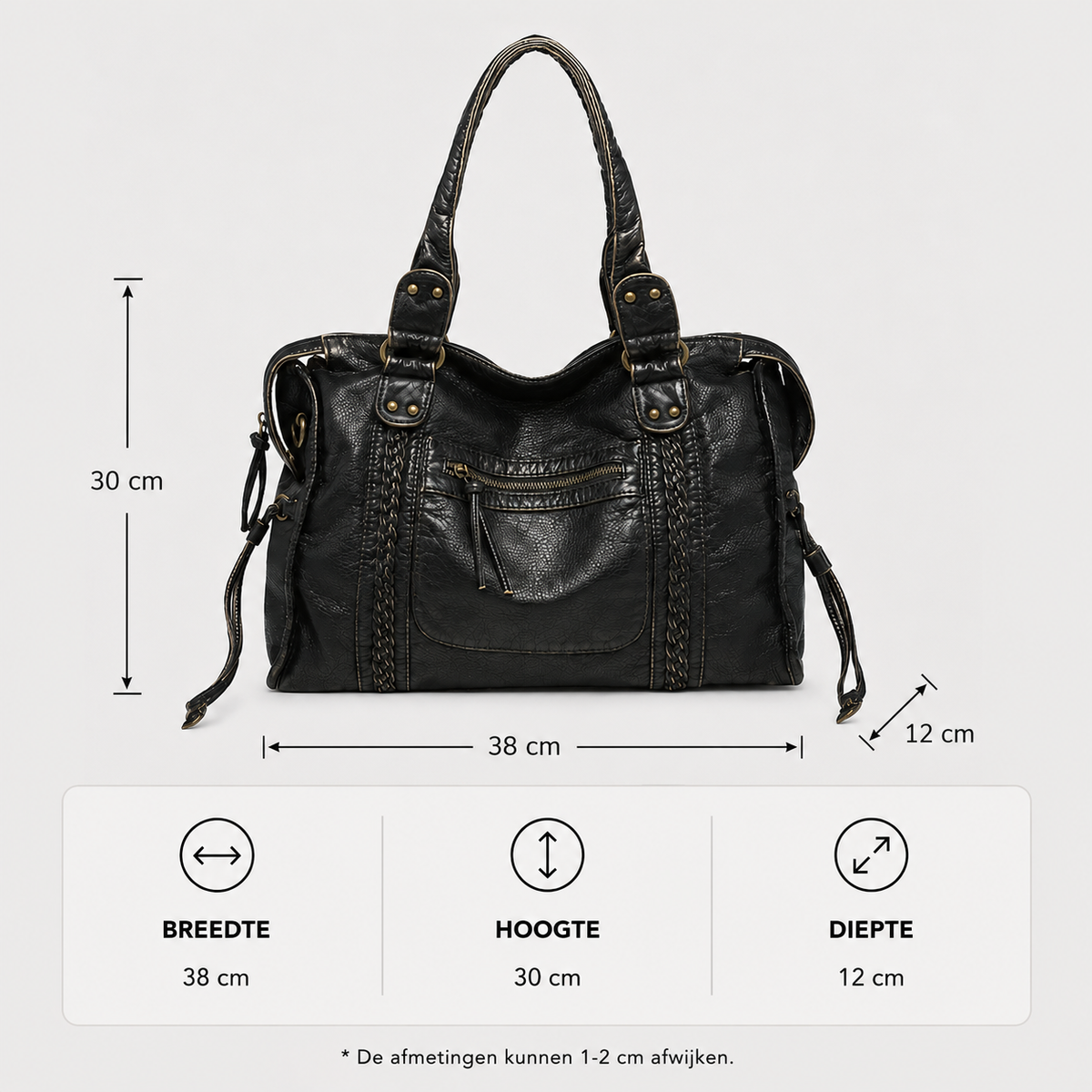 Zwarte Schoudertas Dames – Trendy Kunstleren Handtas met Ritsvakken