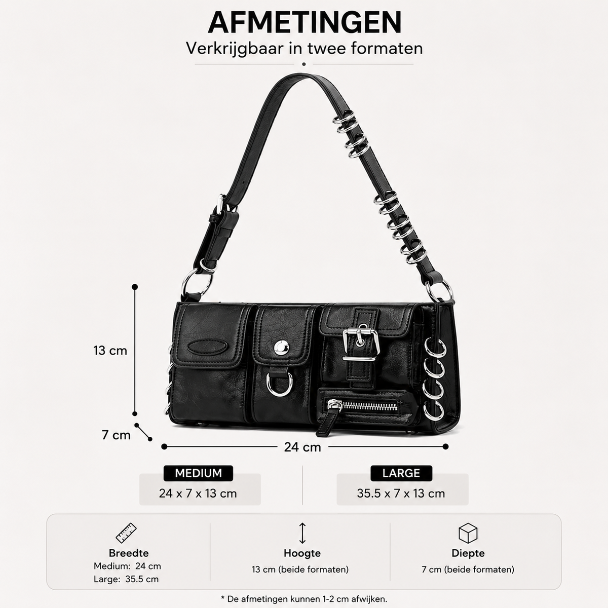 Schoudertas | Dames | Vegan Leer | Gespen | Zwart