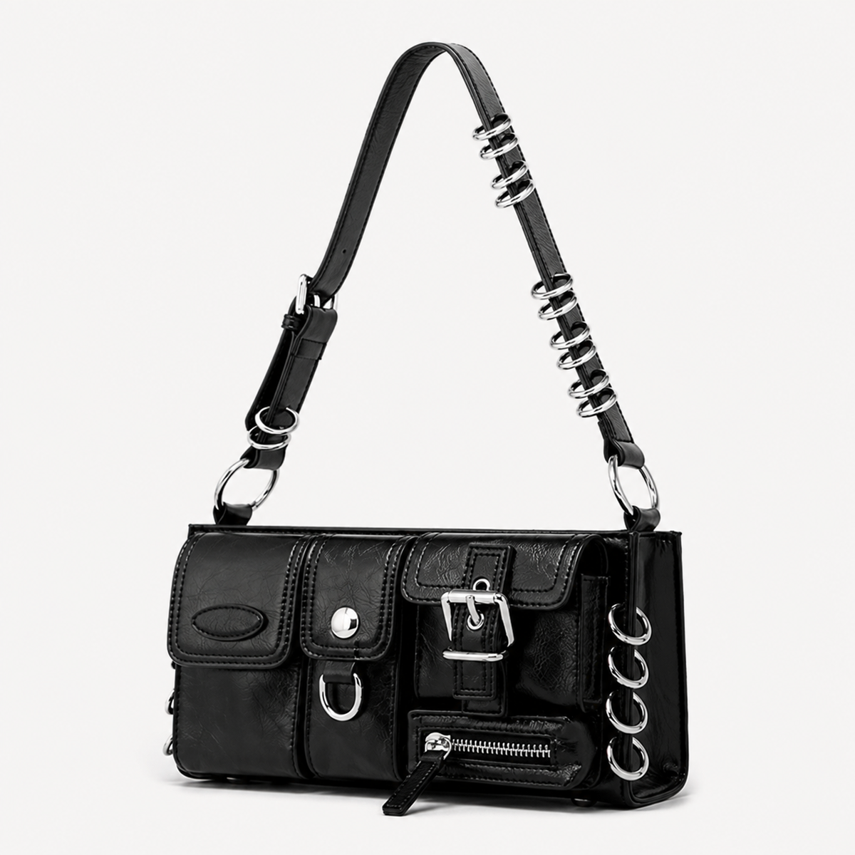 Schoudertas | Dames | Vegan Leer | Gespen | Zwart