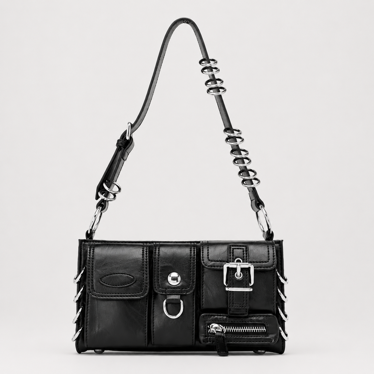 Schoudertas | Dames | Vegan Leer | Gespen | Zwart