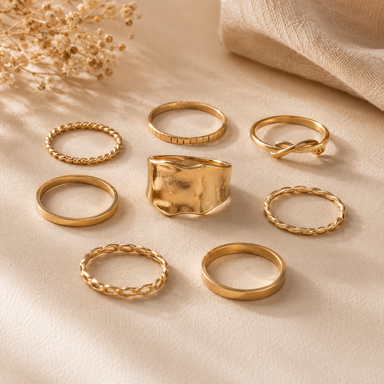 Boho Ring Set | 8 Delige Gouden Ringen | Dames