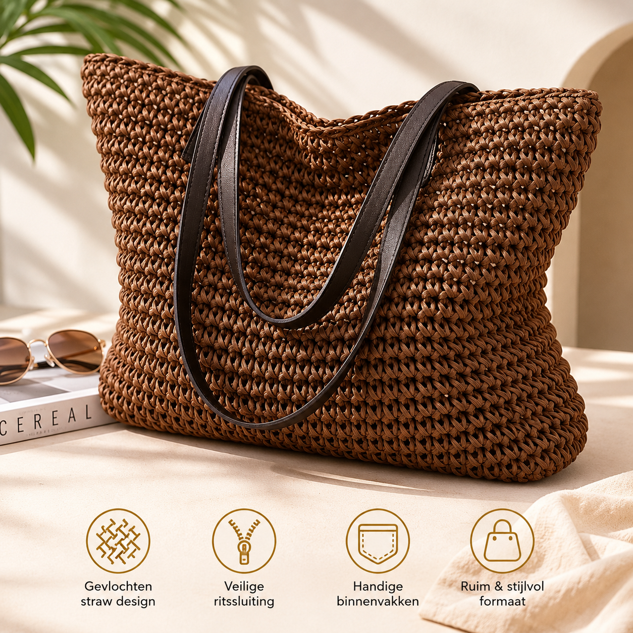 Strandtas | Gevlochten Boho Shopper | Grote Zomertas