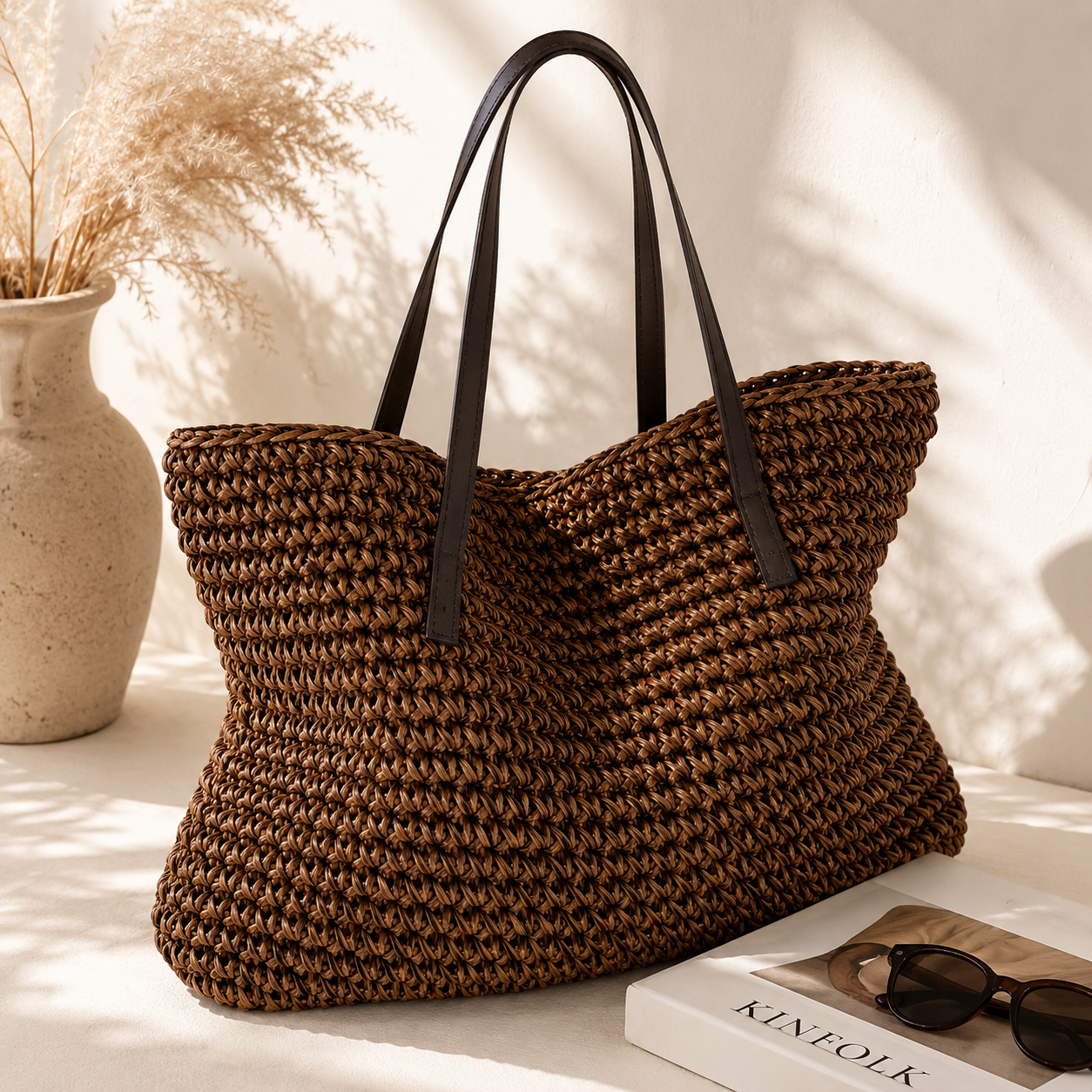 Strandtas | Gevlochten Boho Shopper | Grote Zomertas