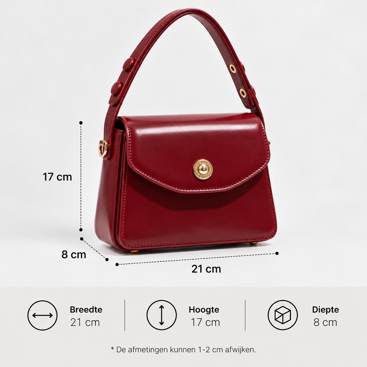 Crossbody tas | Dames | Rood | Compact | Gouden Details