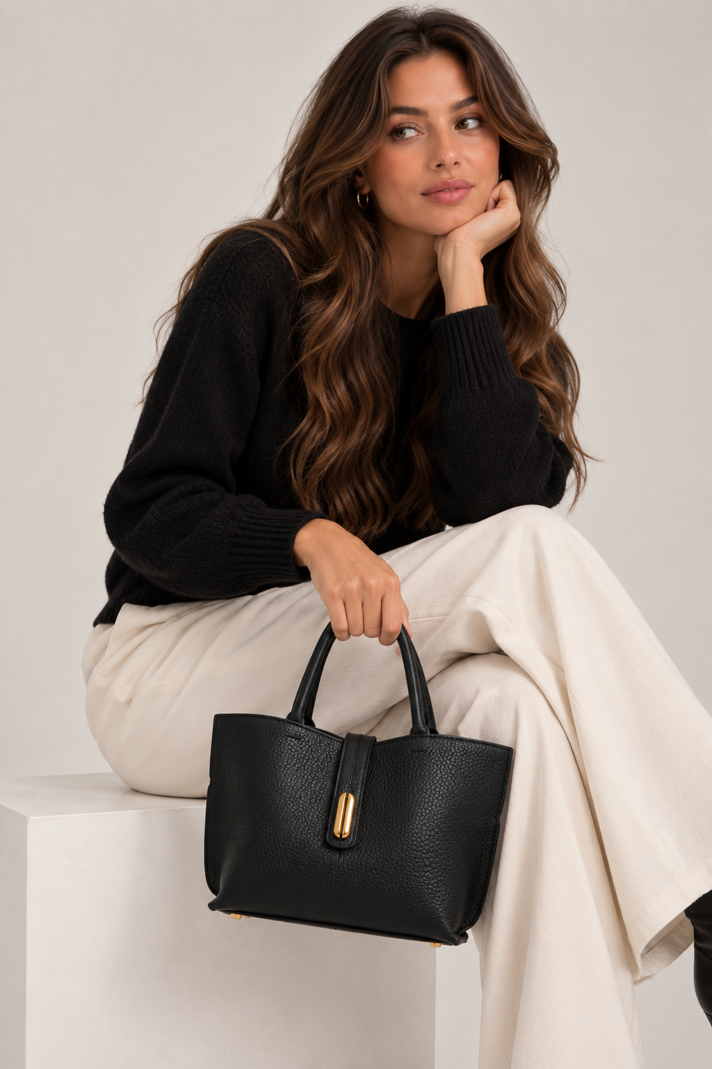 Handtas | Dames | Zwart | PU Leer | Gouden Details