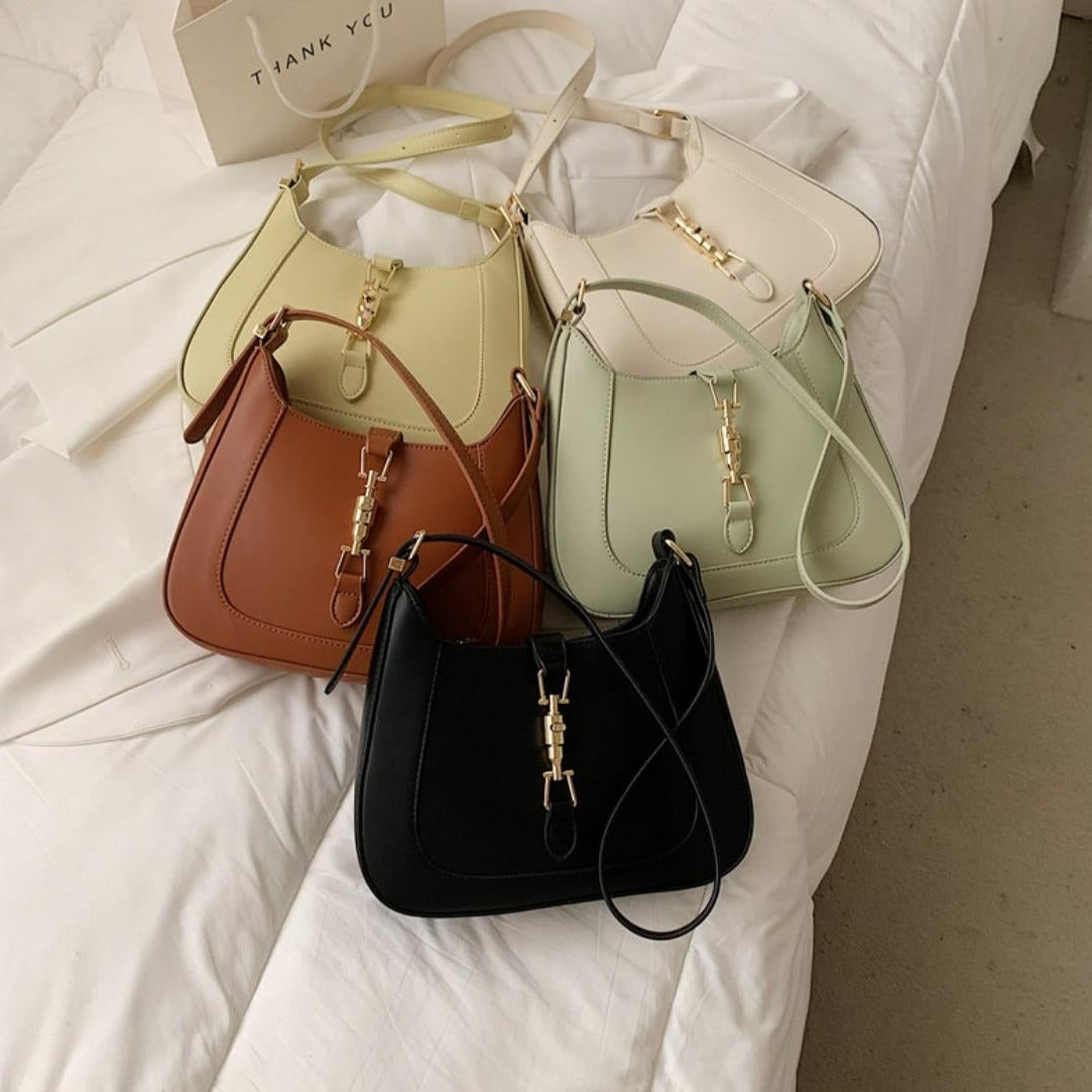 Elegante Leren Handtas met Goudkleurige Gesp | Tijdloos & Stijlvol