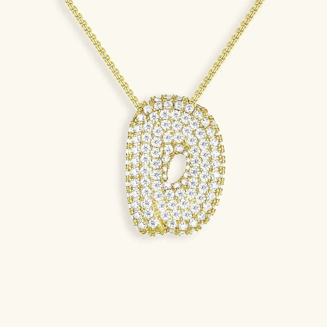 Initial Ketting Goudkleurig | Bubble Letter Hanger | Luxe Zirkonia Look