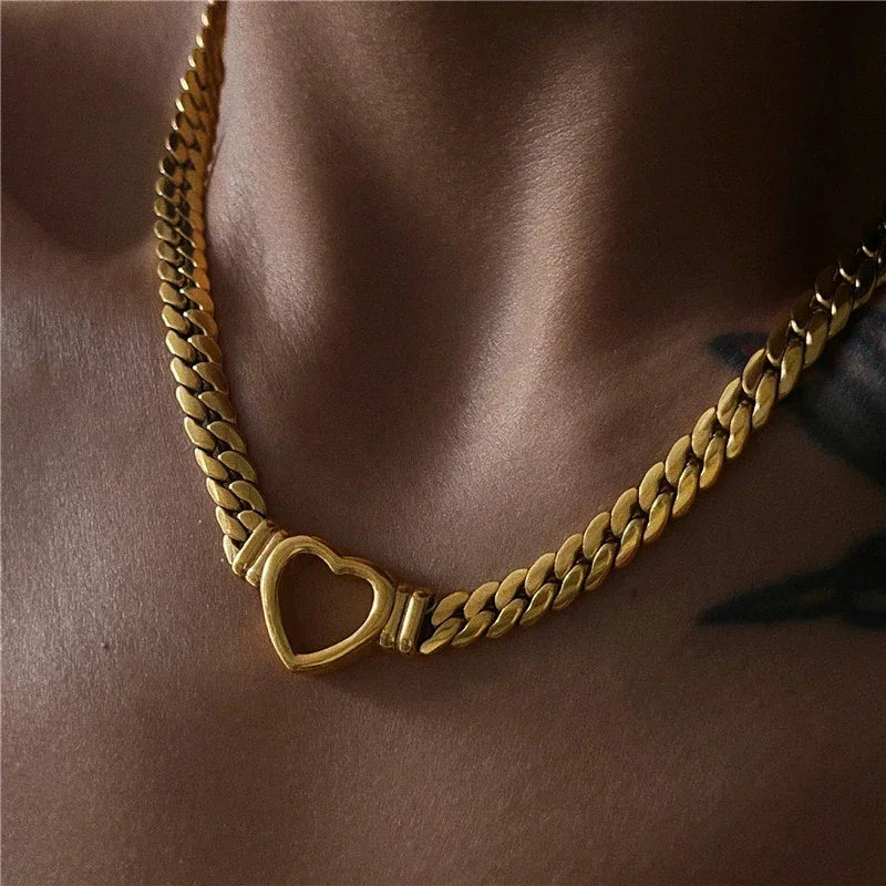 Goud Vergulde Hart Ketting – Trendy Schakel Design met Hanger