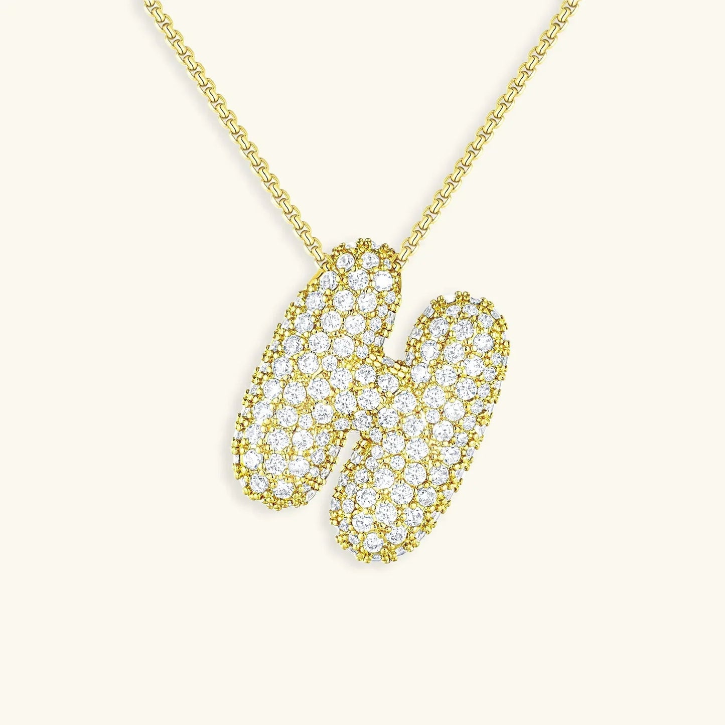 Initial Ketting Goudkleurig | Bubble Letter Hanger | Luxe Zirkonia Look
