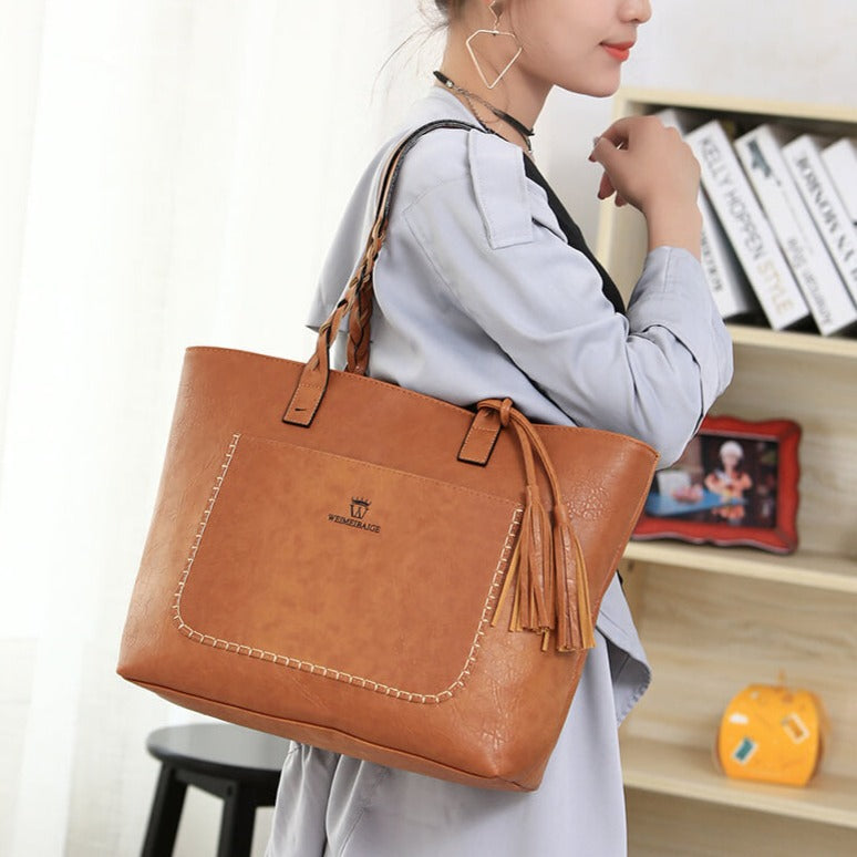 Ruime Vintage Leren Handtas – Perfect voor Werk & Dagelijks Gebruik