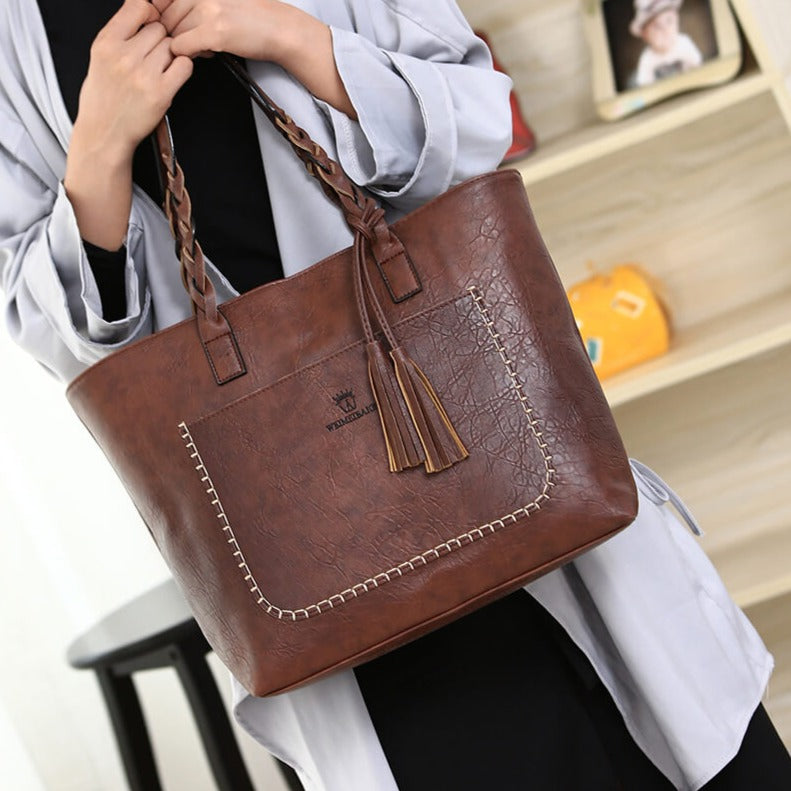 Ruime Vintage Leren Handtas – Perfect voor Werk & Dagelijks Gebruik