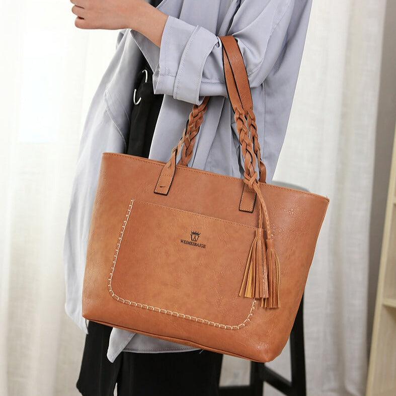 Ruime Vintage Leren Handtas – Perfect voor Werk & Dagelijks Gebruik