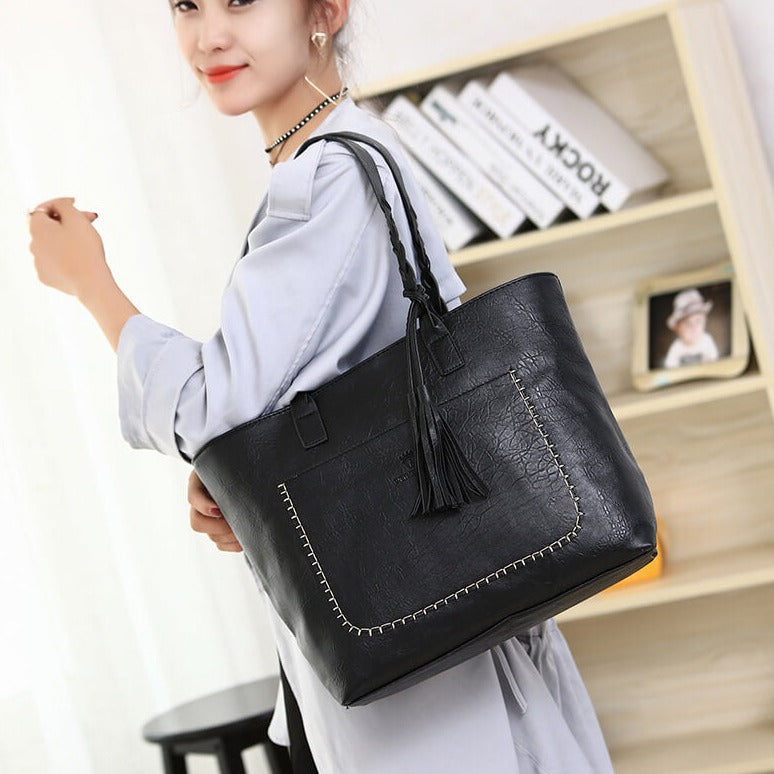 Ruime Vintage Leren Handtas – Perfect voor Werk & Dagelijks Gebruik
