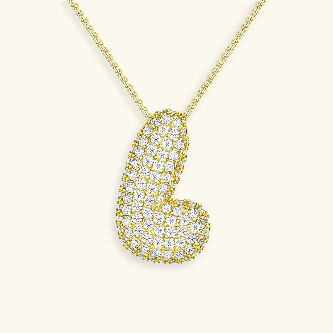 Initial Ketting Goudkleurig | Bubble Letter Hanger | Luxe Zirkonia Look