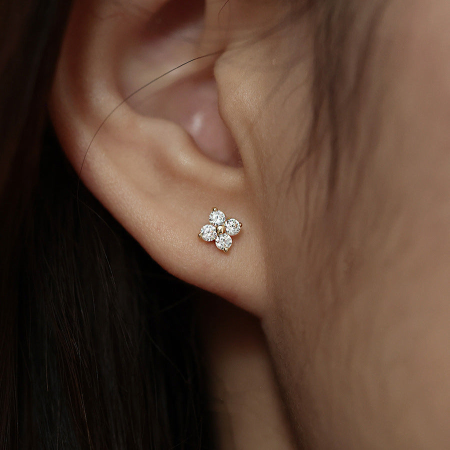 Klaver Stud Oorbellen Dames – 18K Geplateerd met Zirkonia