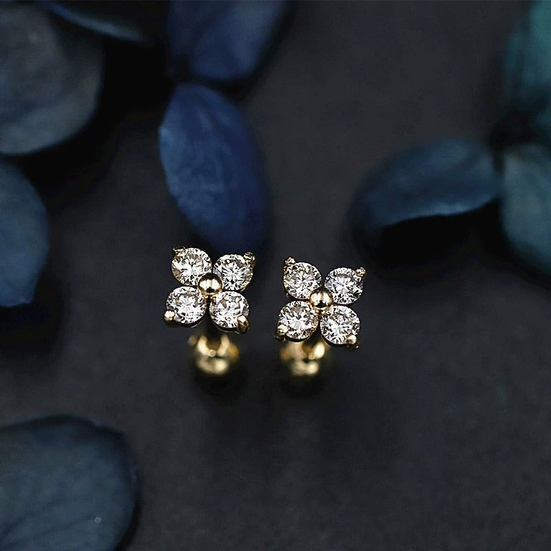 Klaver Stud Oorbellen Dames – 18K Geplateerd met Zirkonia