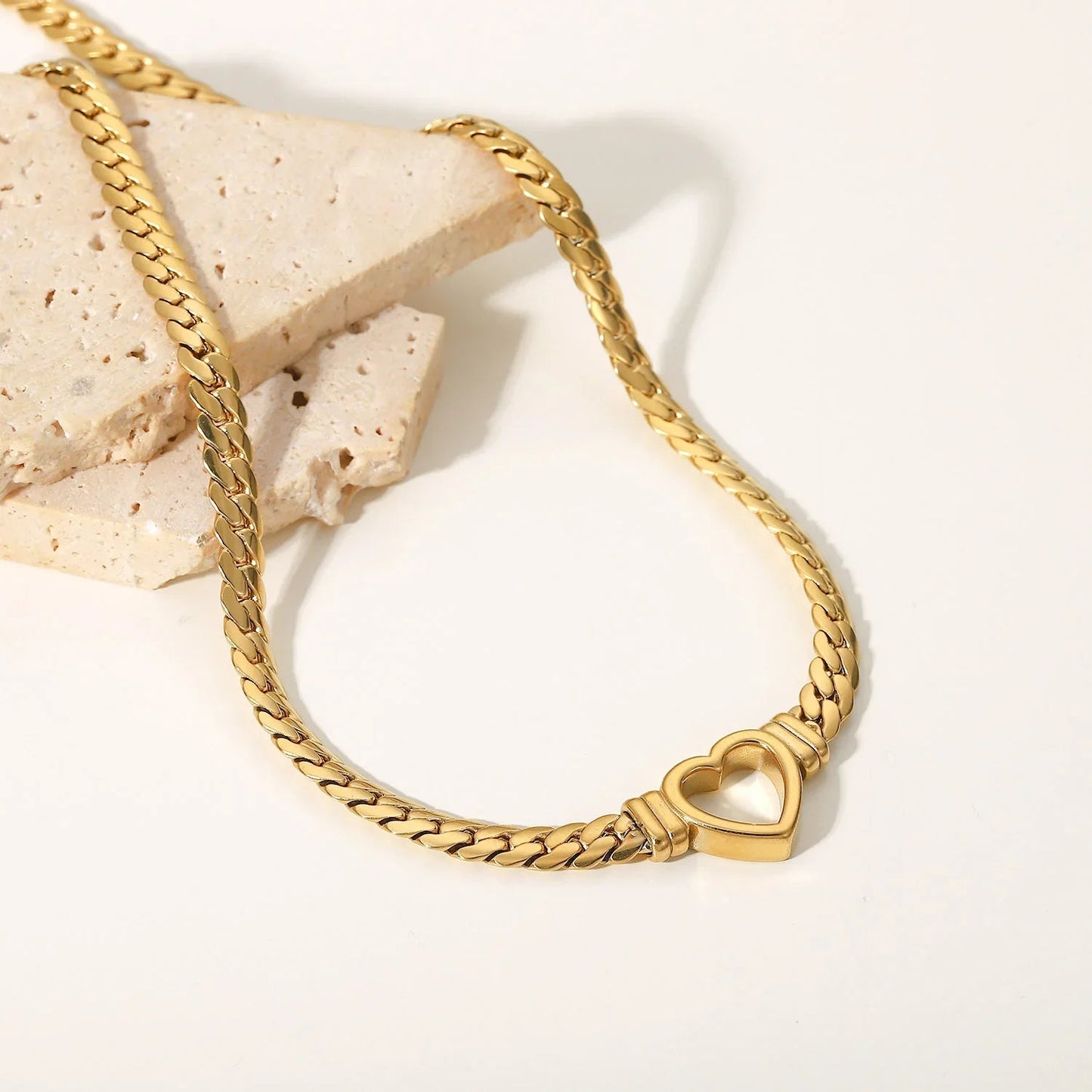 Goud Vergulde Hart Ketting – Trendy Schakel Design met Hanger