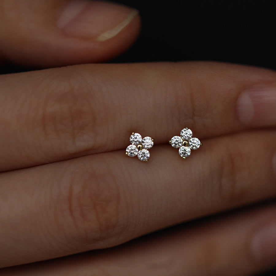 Klaver Stud Oorbellen Dames – 18K Geplateerd met Zirkonia