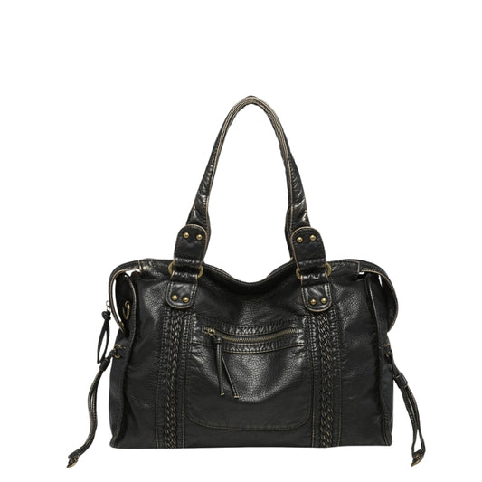 Zwarte Schoudertas Dames – Trendy Kunstleren Handtas met Ritsvakken