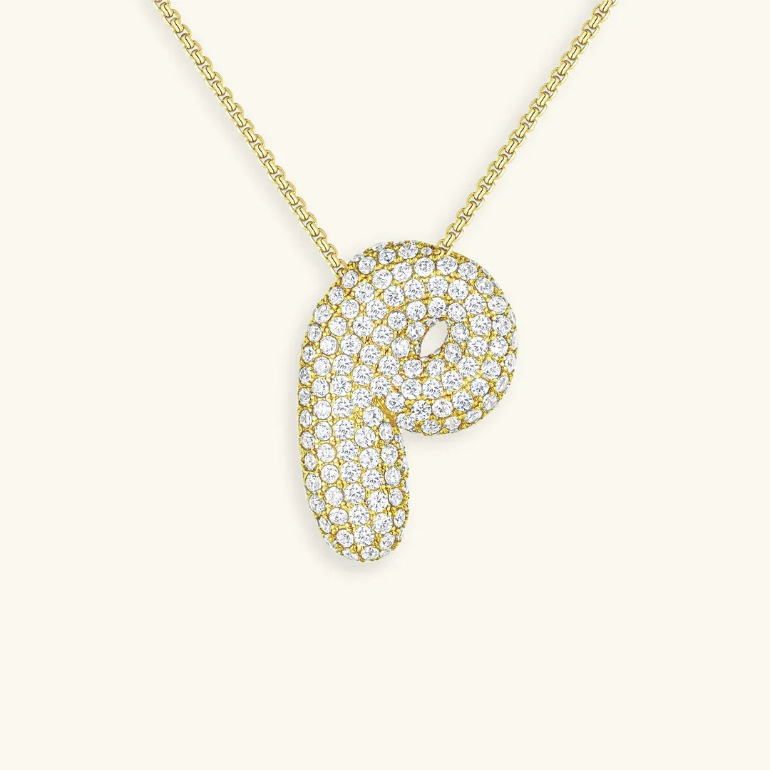 Initial Ketting Goudkleurig | Bubble Letter Hanger | Luxe Zirkonia Look