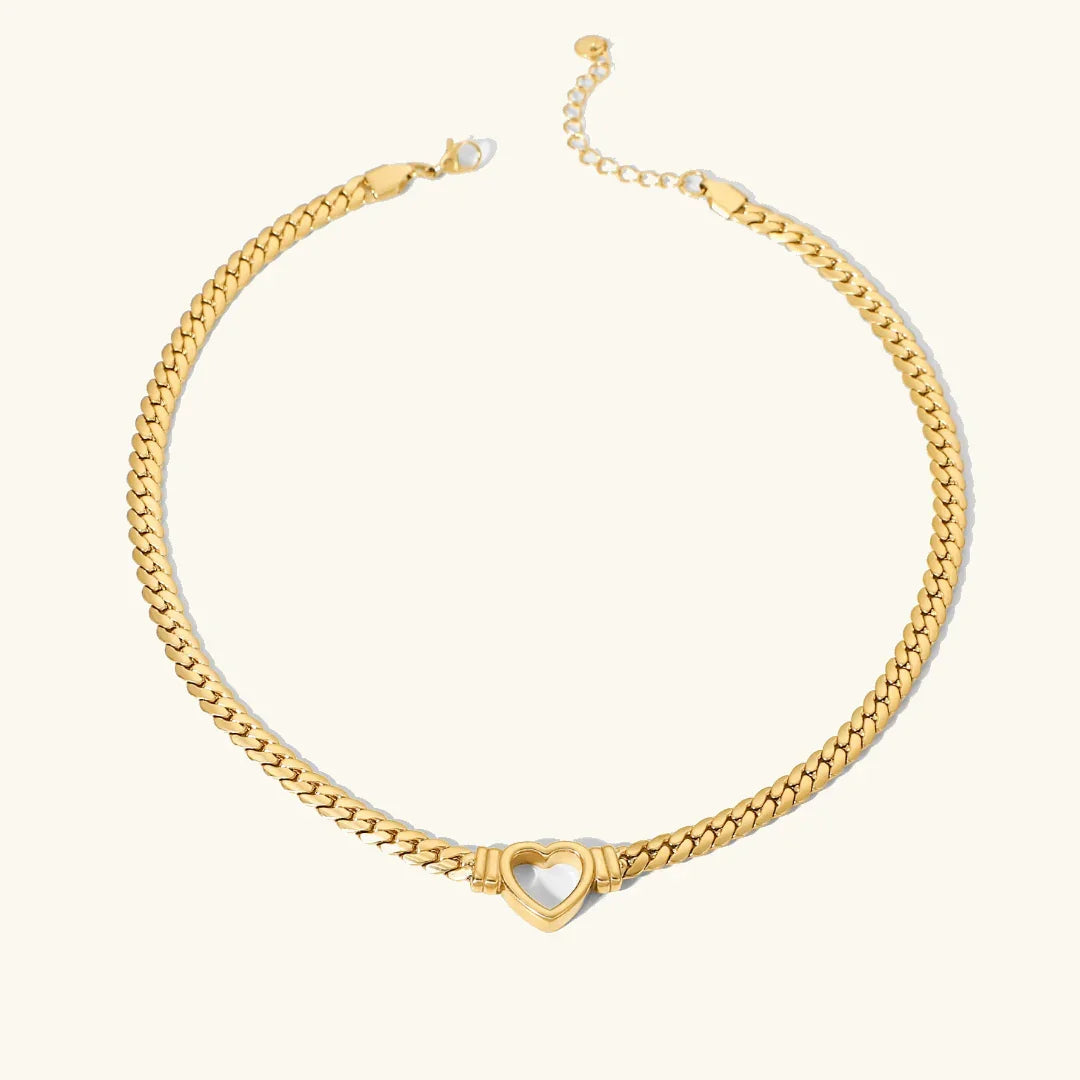 Goud Vergulde Hart Ketting – Trendy Schakel Design met Hanger