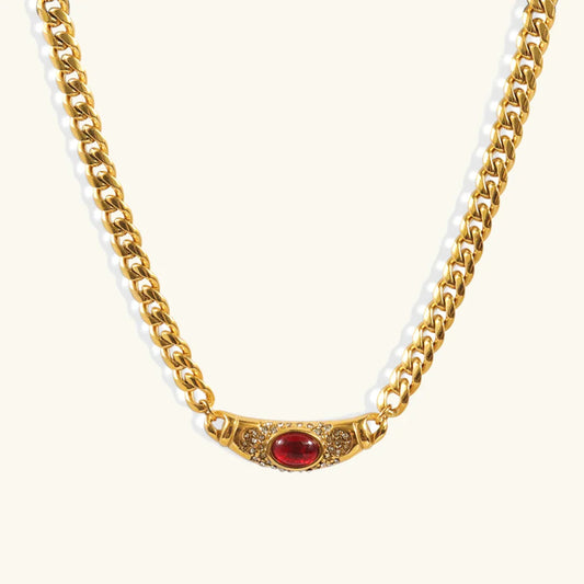 Vintage Gouden Ketting met Edelsteen – Luxe Schakel Design