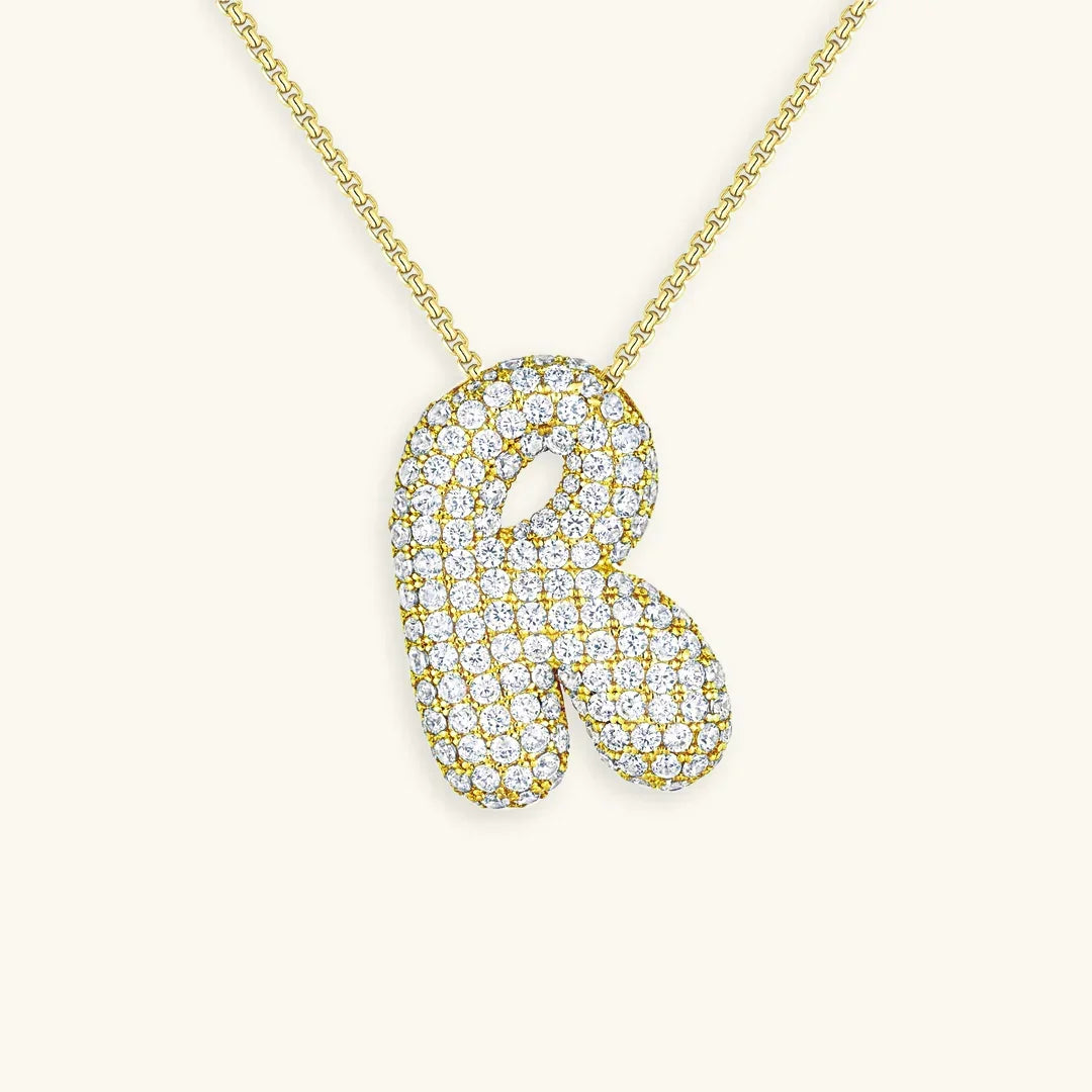 Initial Ketting Goudkleurig | Bubble Letter Hanger | Luxe Zirkonia Look