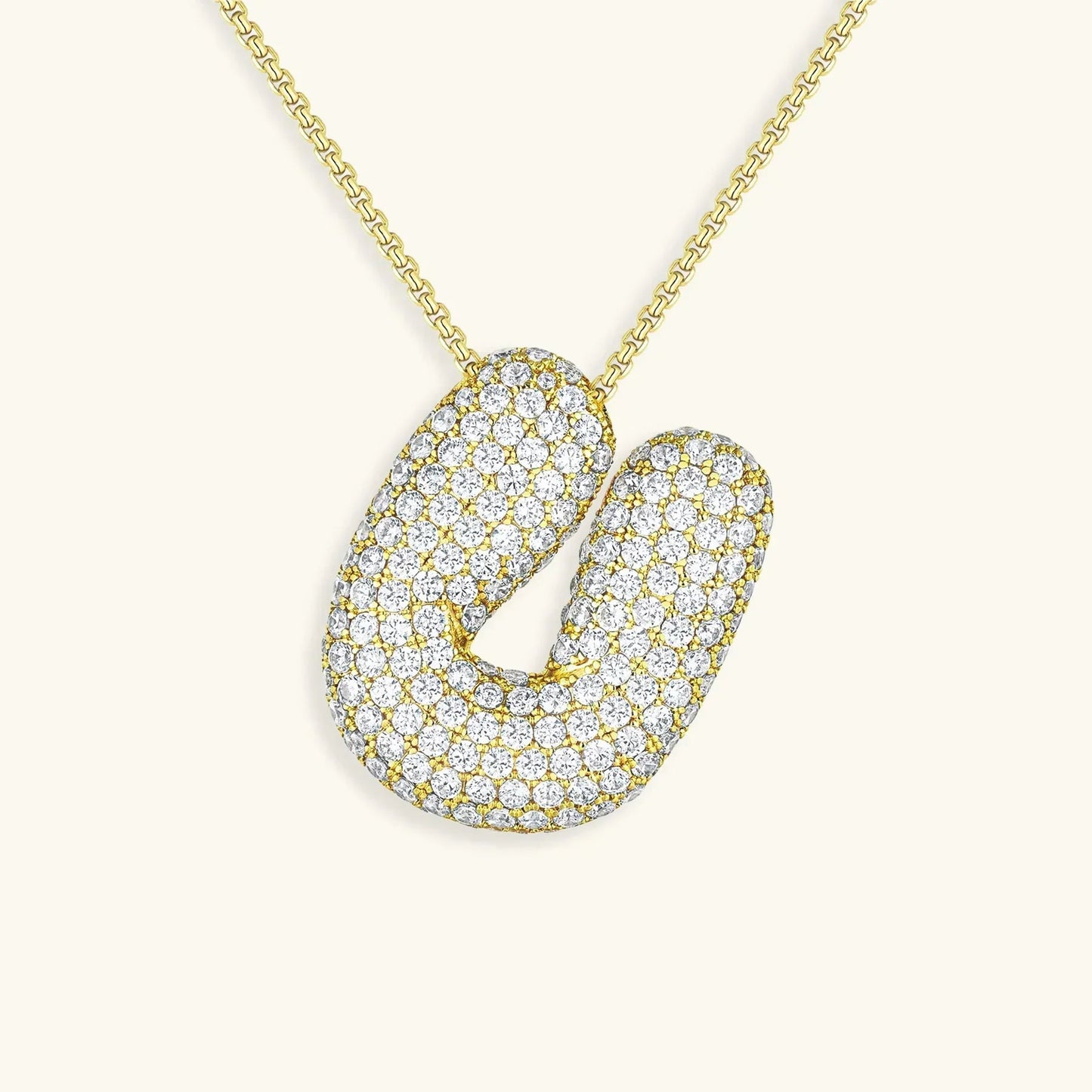 Initial Ketting Goudkleurig | Bubble Letter Hanger | Luxe Zirkonia Look