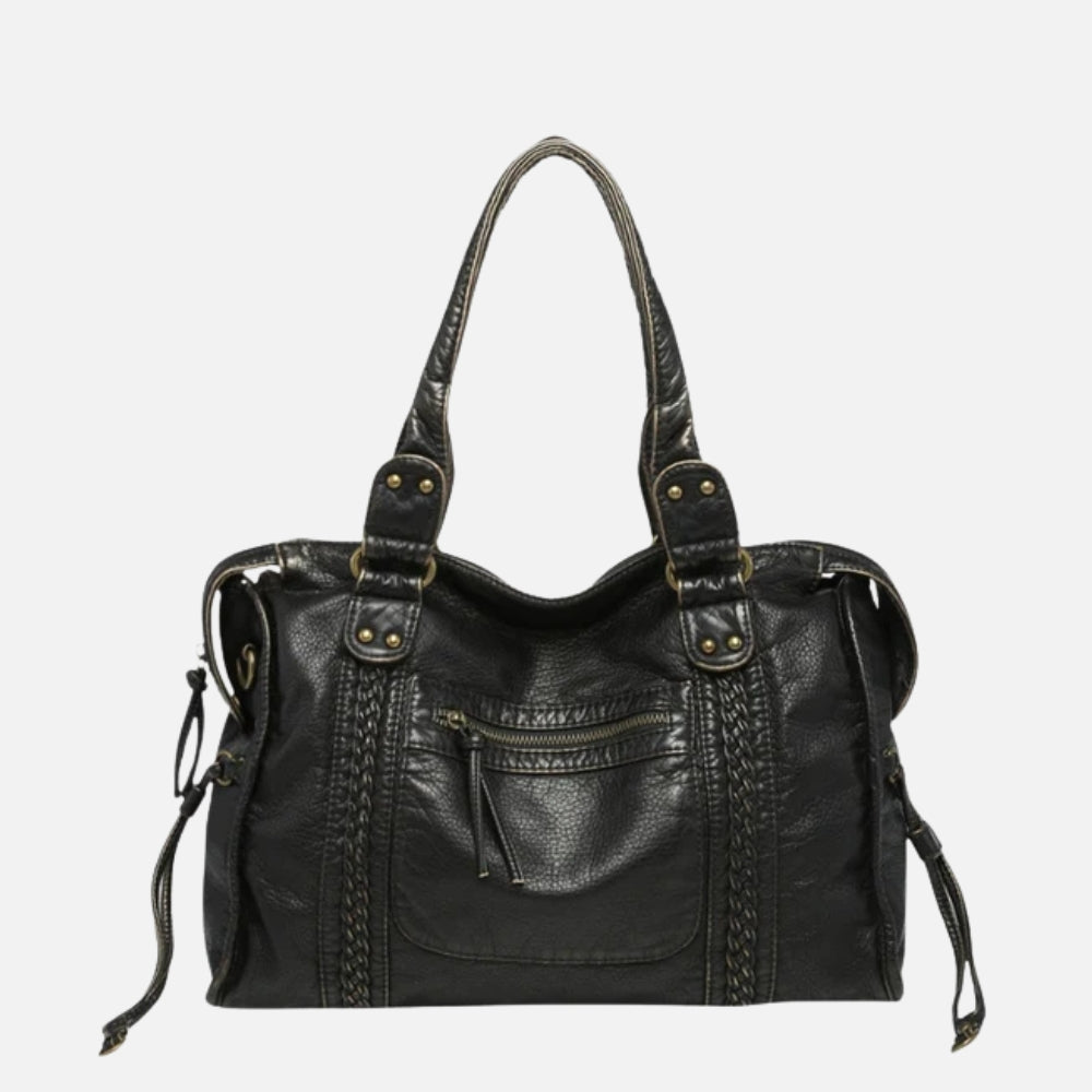 Zwarte Schoudertas Dames – Trendy Kunstleren Handtas met Ritsvakken