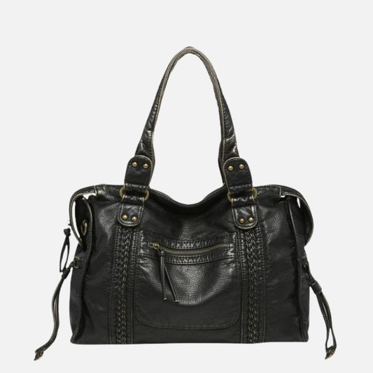 Zwarte Schoudertas Dames – Trendy Kunstleren Handtas met Ritsvakken