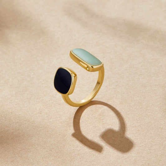 18K Vergulde Verstelbare Ring met Dubbele Steen – Minimalistisch Design