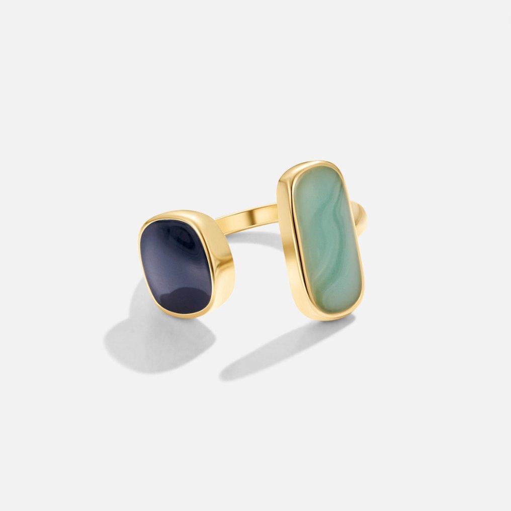 18K Vergulde Verstelbare Ring met Dubbele Steen – Minimalistisch Design