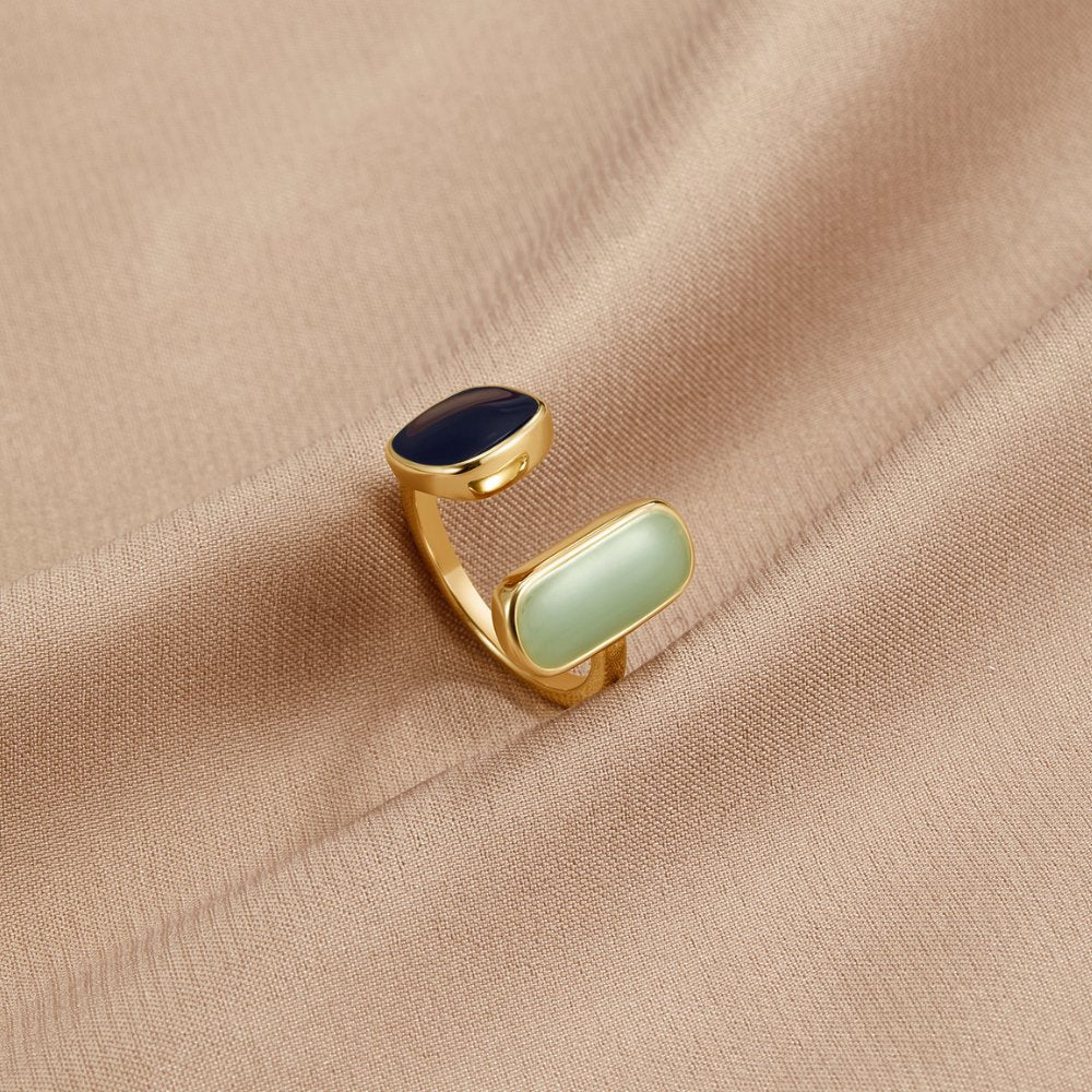 18K Vergulde Verstelbare Ring met Dubbele Steen – Minimalistisch Design
